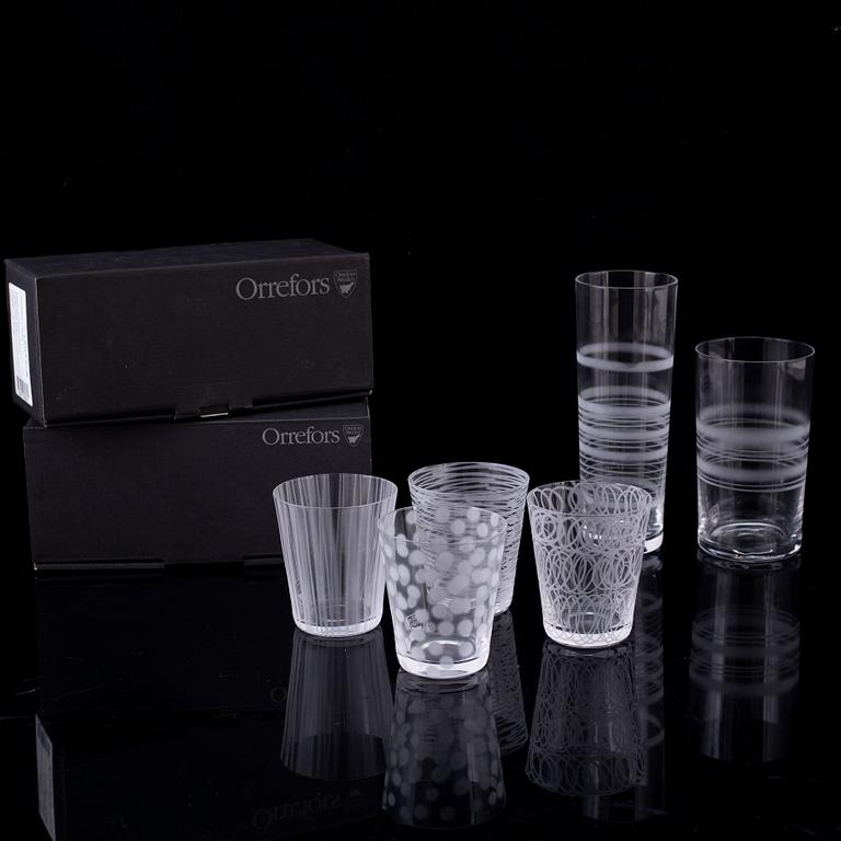 INGEGERD RÅMAN, glas, 6 delar, Orrefors, 2000-tal.