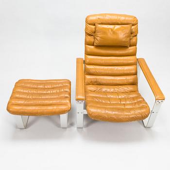 ILMARI LAPPALAINEN, a pair of 'Pulkka' lounge chairs with ottomans for , Asko, Finland.