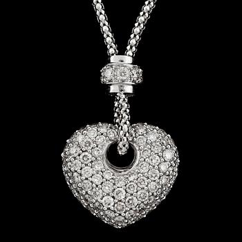 70. A brilliant cut diamond heart necklace, tot. 1.45 cts.