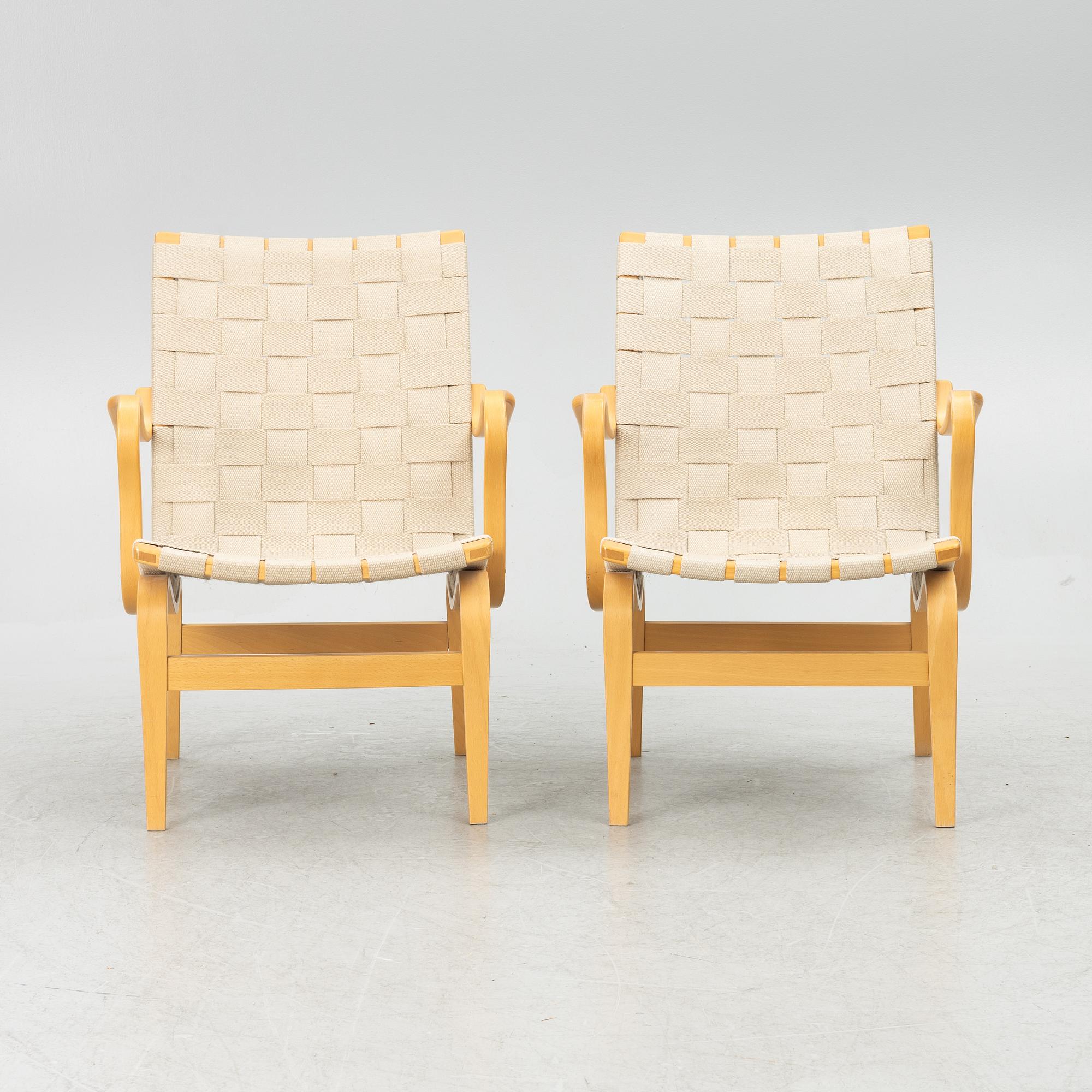 Bruno Mathsson, armchairs, a pair, "Eva", Dux, late 20th century.