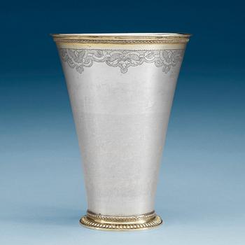 889. A Swedish 18th century parcel-gilt beaker, marks of Petter Ersson Lund, Stockholm 1730.