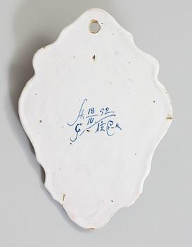 A Swedish faience hanging soap holder, Rörstrand 1752.