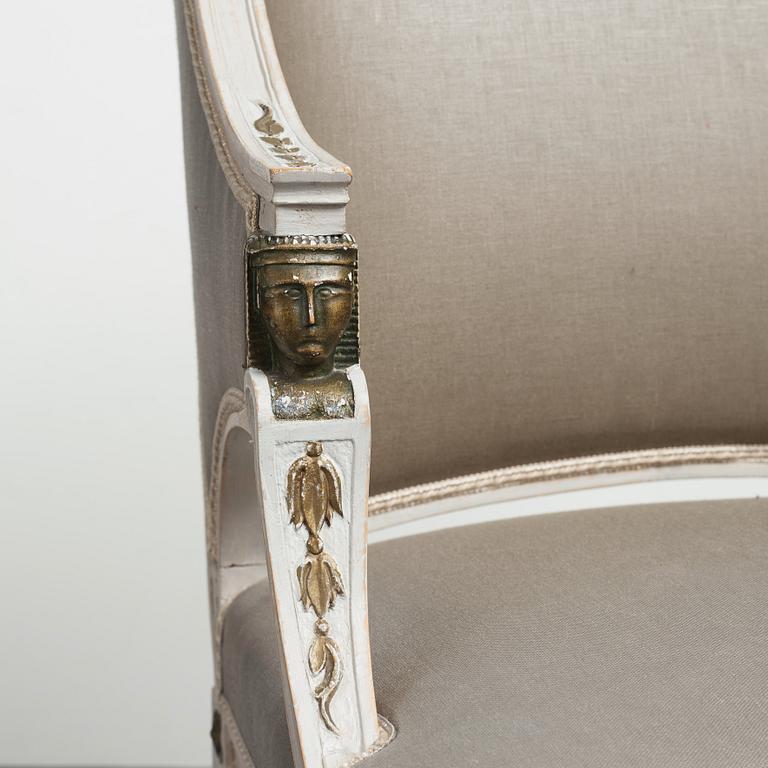 A pair of late Gustavian early 19th century armchairs.