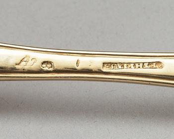 A set of six Swedish 18th century silver-gilt dessert spoons, makers mark of Pehr Zethelius, Stockholm 1783,