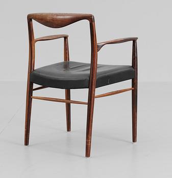 A Kai Lyngfeldt-Larsen, palisander chair with black leather upholstery by Søren Villadsen, Denmark, 1950's-60's.