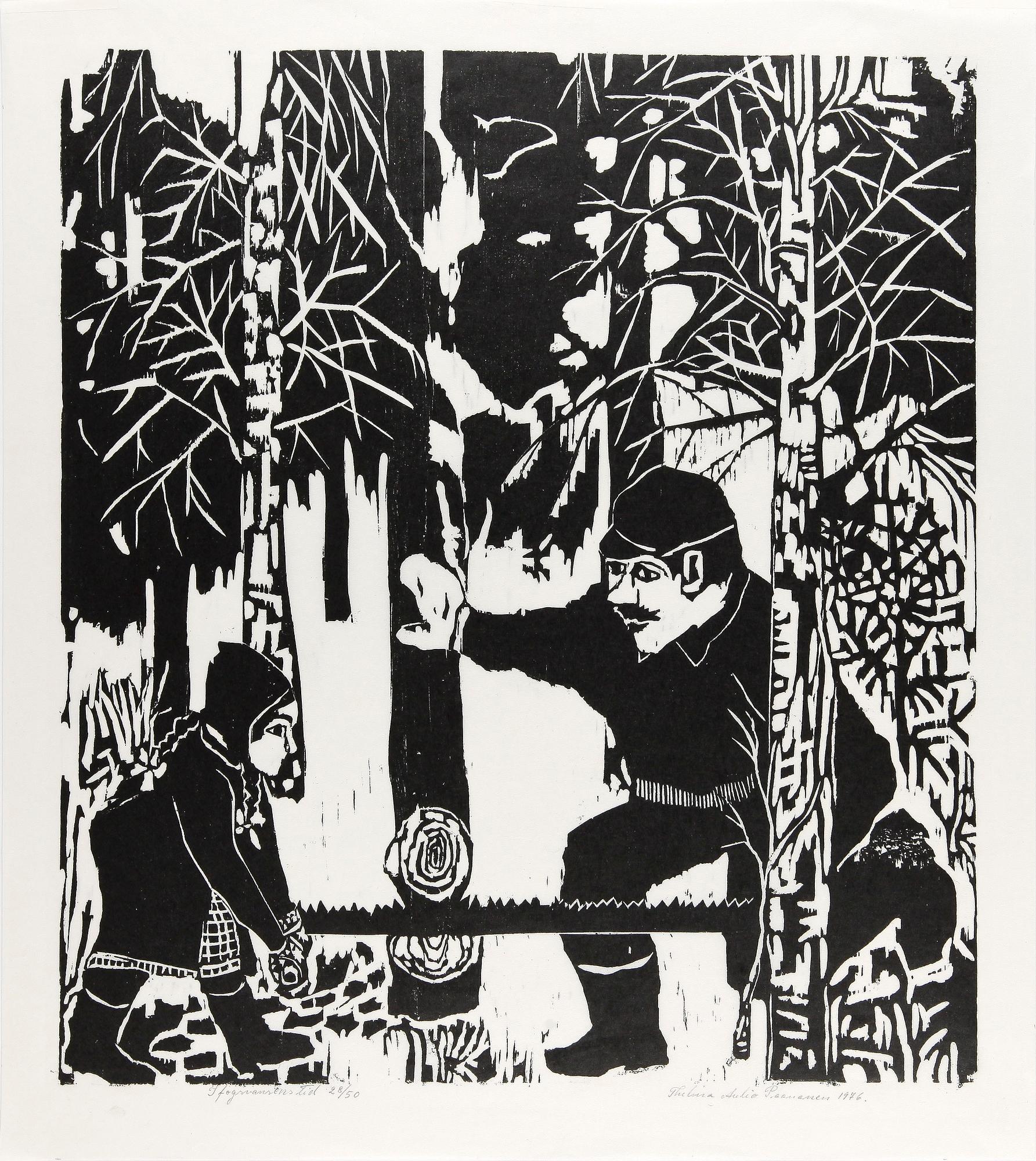 THELMA AULIO PAANANEN, 3 st, linoleumsnitt på rispapper, sign, numr o dat.