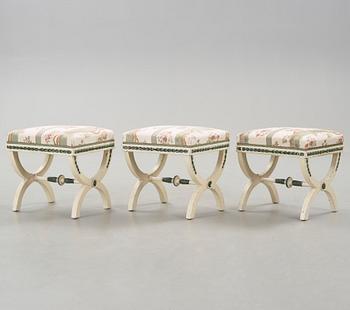 Three painted late gustavian stools c. year 1800.