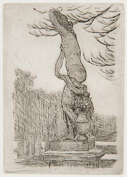 Hugo Simberg, "Staty i park" (Statue in a park).
