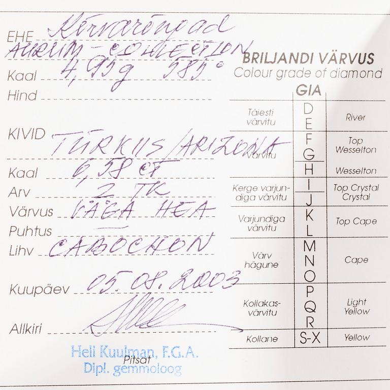 ÖRHÄNGEN, 14K guld, turkoser. Vikt 4,9 g.