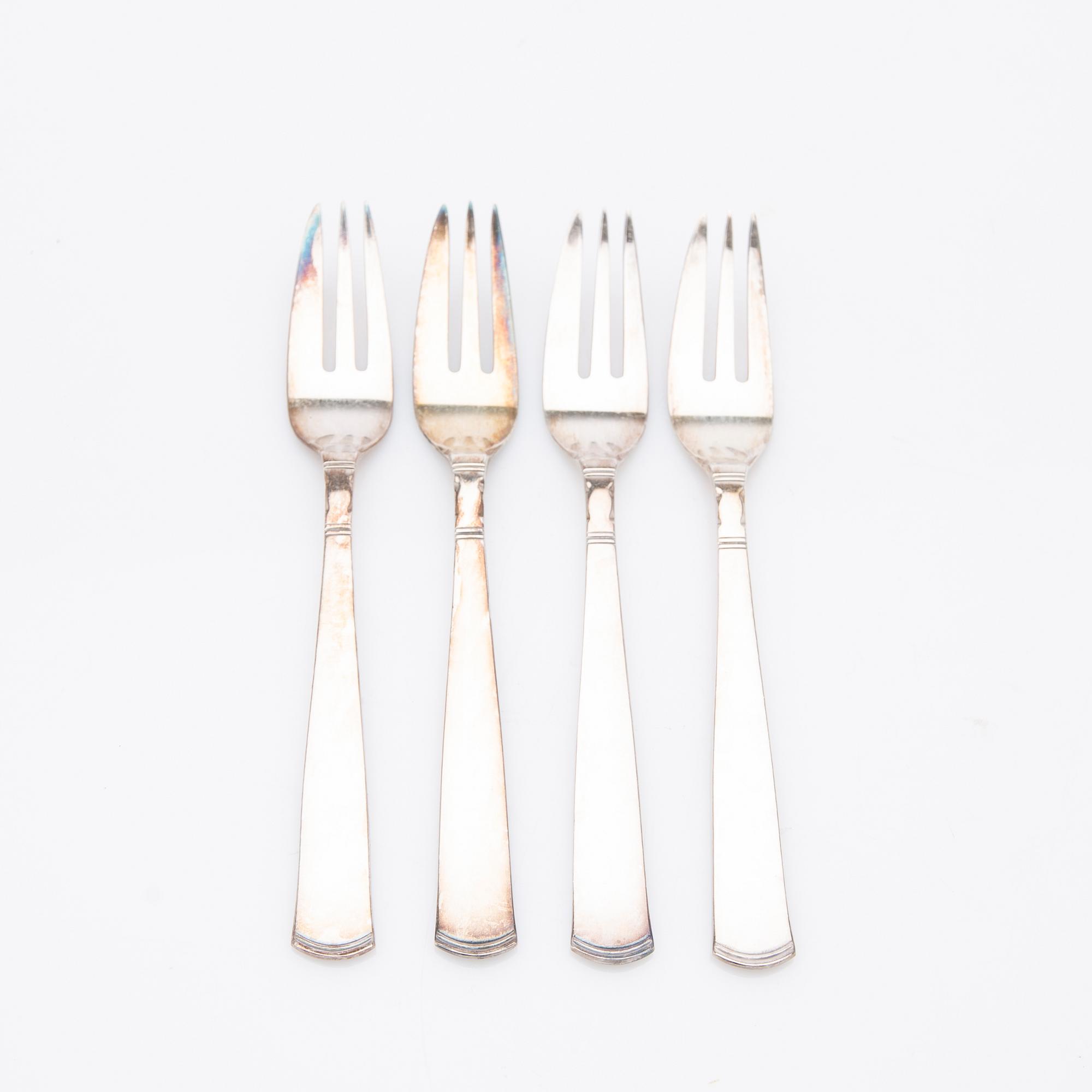 Dessertgafflar, silver, 12 st, Rosenholm, GAB, Stockholm, 1958-1960.