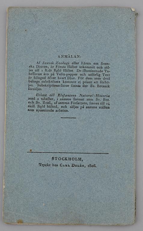 JOHAN WILHELM PALMSTRUCH, "Svensk Botanik, vol I-V. 1803-1805.
