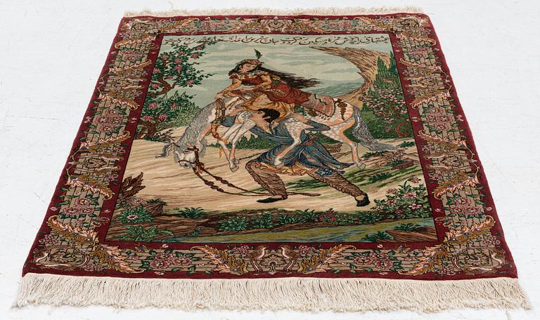 Rug, Tabriz, figural, approx. 138 x 98 cm.