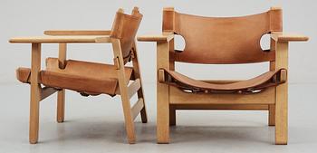 A pair of Børge Mogensen 'The Spanish Chair' in oak and leather by Fredericia Stolefabrik,
