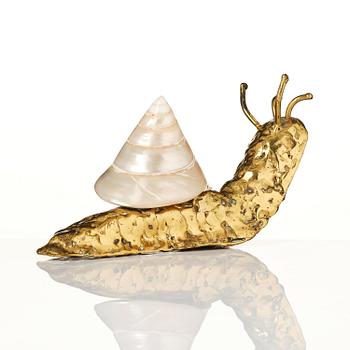 Jacques Duval-Brasseur, skulptur, snigel i brons med snäcka, Frankrike, 1970-tal.