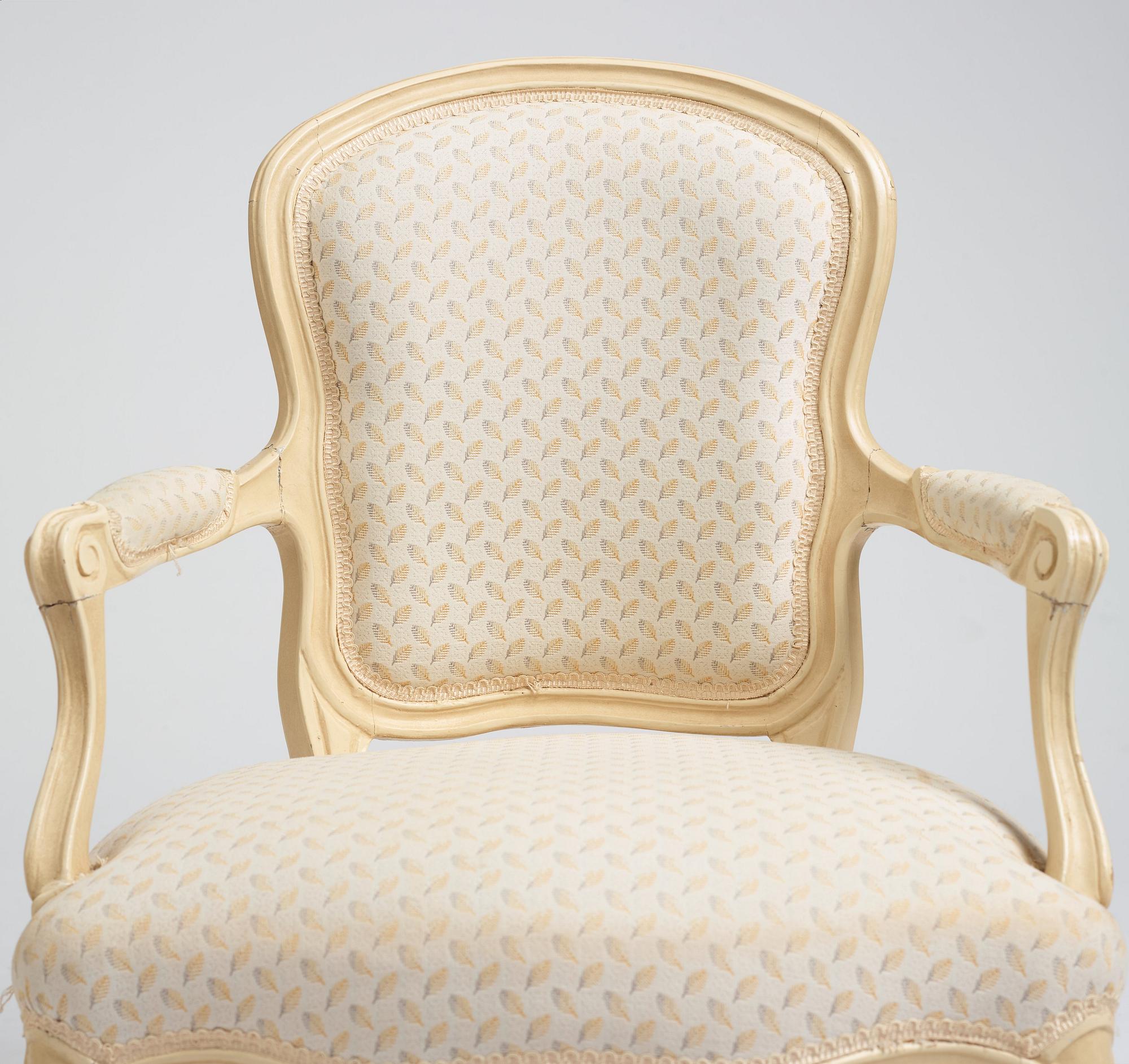 A pair of Swedish Rococo armchairs, second part of the 18th century.