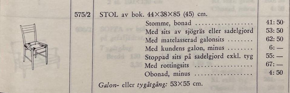 Gemla, stolar, ett par, modell "575/2", Diö, 1900-talets mitt.