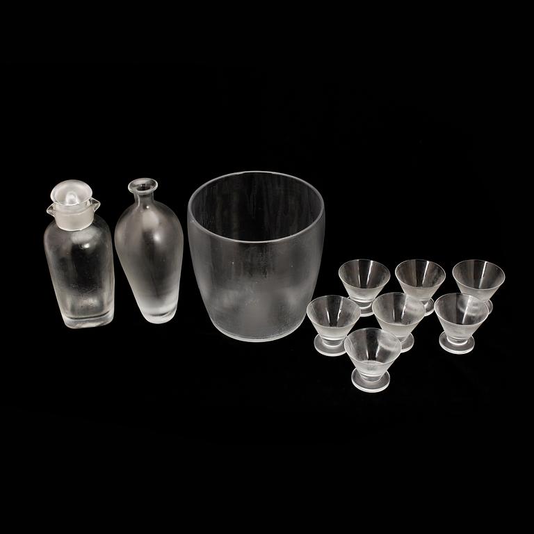 DRINKSET, 10 delar, glas, Vicke Lindstrand, Orrefors, "Iced", 1930-tal.