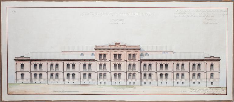 ARKITEKTRITNING, akvarell, daterad 27 april 1882 i Helsingfors.