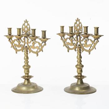 A pair of Baroque style brass candelabras, 20th century.
