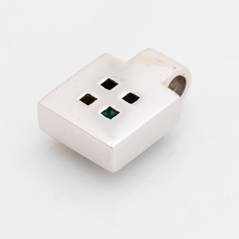 Emerald cut emerald and brilliant cut diamond pendant.