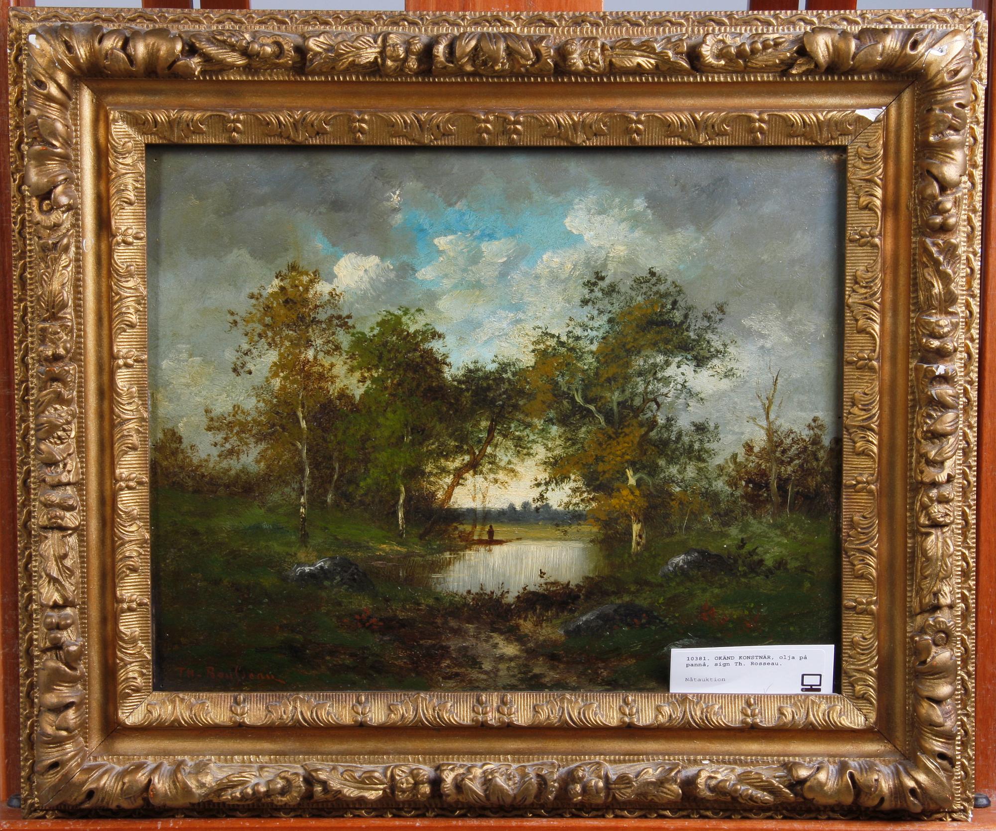 OKÄND KONSTNÄR, olja på pannå, sign Th. Rosseau.