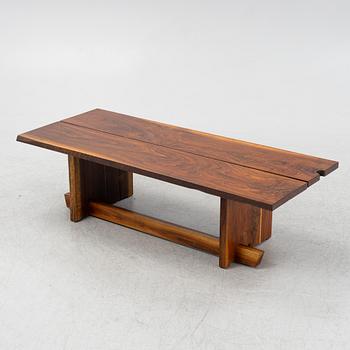 A walnut slab table.