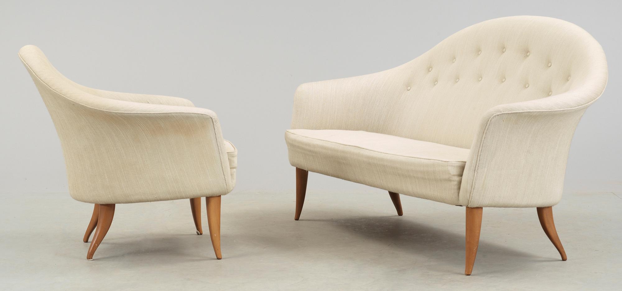 SOFFA samt FÅTÖLJ, Triva, Kerstin Hörlin-Holmqvist, NK Verkstäder, 1900-talets mitt.