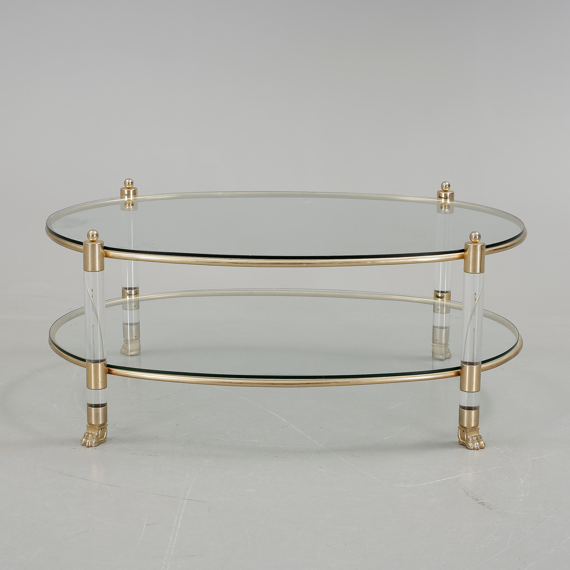 SOFFBORD, glas och mässing, omkring 1900-talets sista kvartal.