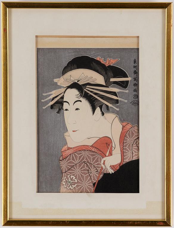 ANDO UTAGAWA HIROSHIGE (6), UTAMARA, and SHARAKU (2) colour woodblock prints. Japan, 20th century.