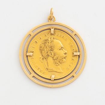 Gold coin 1 ducat, Austria-Hungary, with 14K gold pendant.