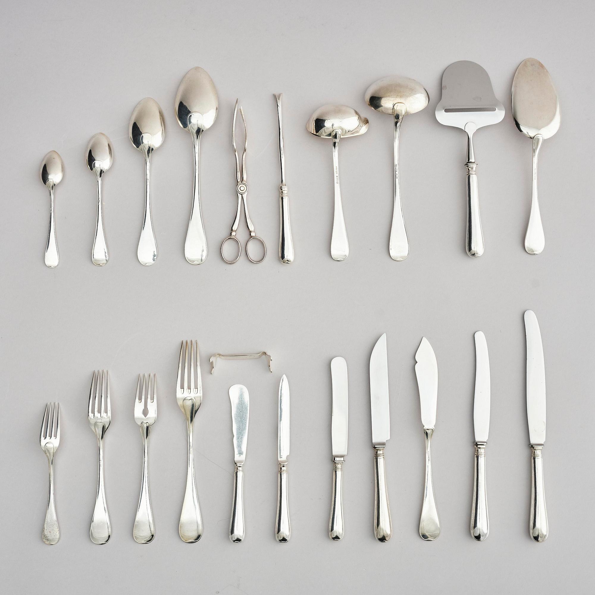A Swedish silver cutlery set, 269 pieces, marks of AG Dufva, CG Hallberg et al., Stockholm 1925-1934.
