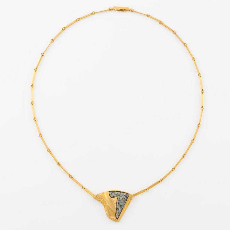 Björn Weckström, necklace 14K gold with stone/rock, for Lapponia Finland 1986.