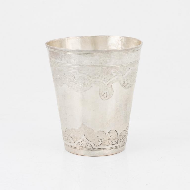 Bägare, silver, F Wissing, Odense, Danmark 1745-70.