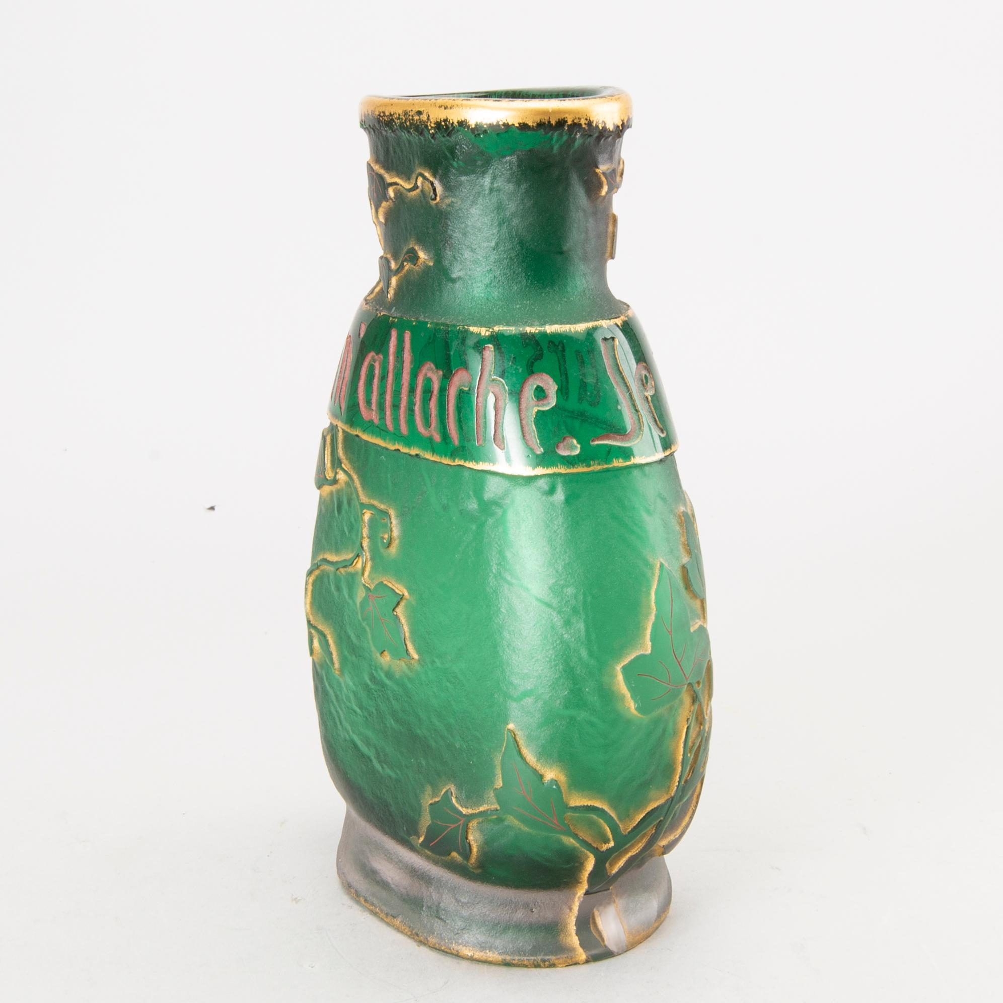 A Daum Frères etched and cut glass vase, decorated in red and gold, Nancy, France 1892.