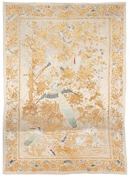 1055. A Chinese silk embroidered wall panel/bedspread, Qing dynasty, 19th Century.