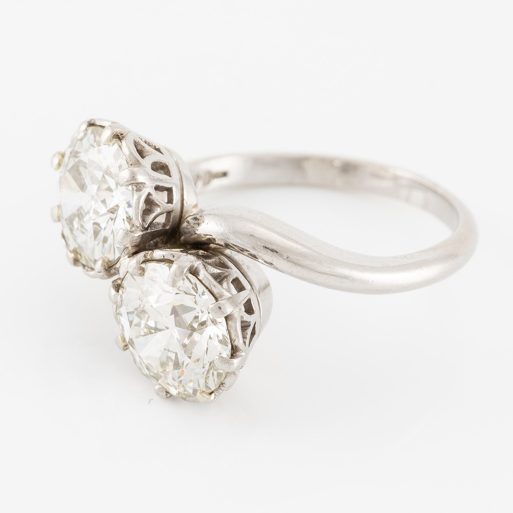 A W.A. Bolin ring in platinum set with two old-cut diamonds.