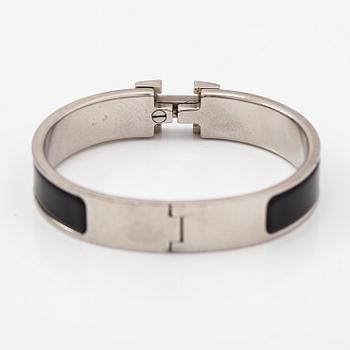 Hermès, armband, "Clic H PM", silverfärgad metall och svart emalj.