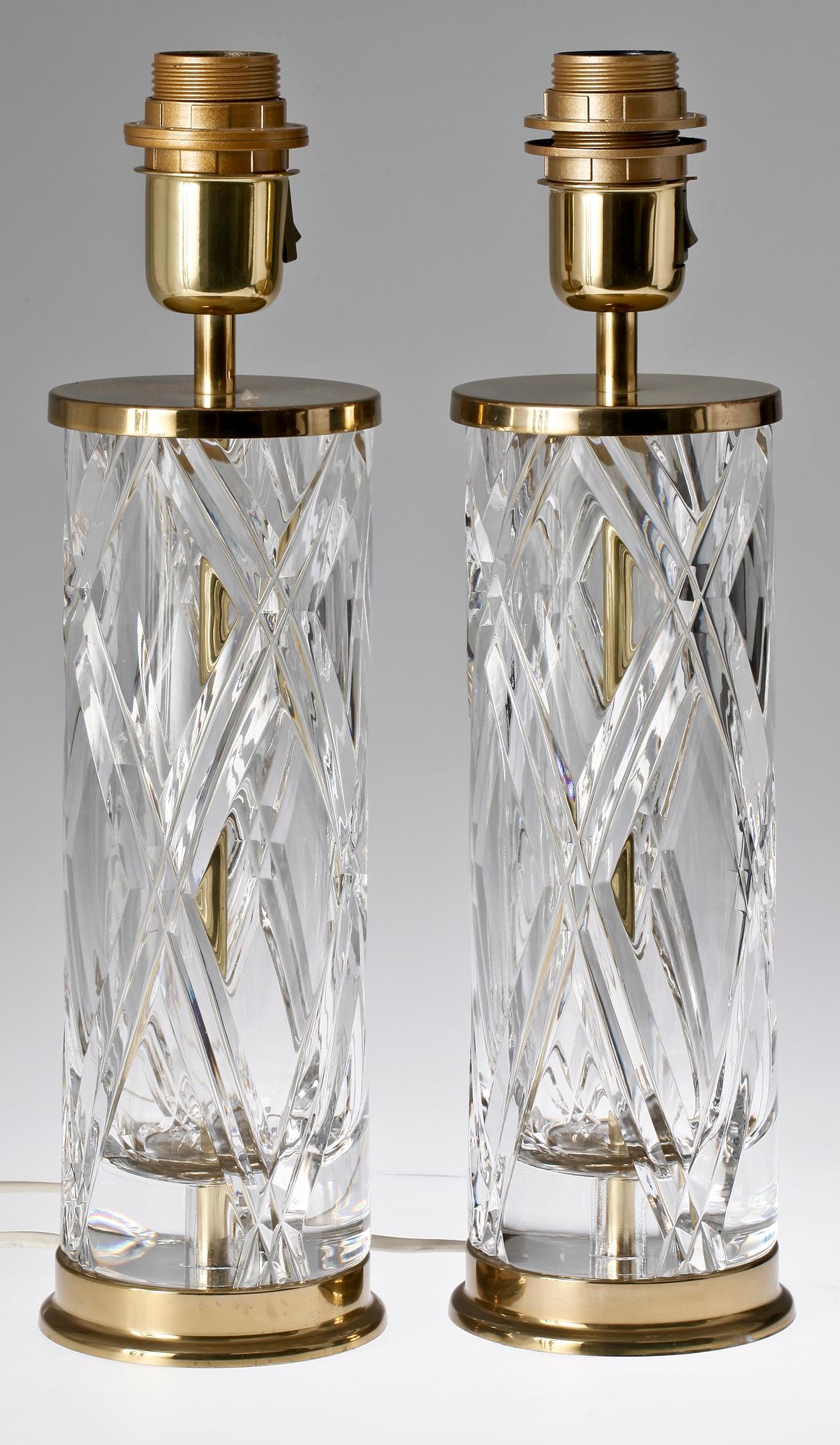 BORDSLAMPOR, ett par, glas, Orrefors, 1980-talets slut.