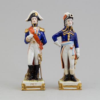 Porcelain Figurines of Marshal Michel Ney and General Charles Dumoriez, Scheibe Alsbach, Germany, late 19th Century.