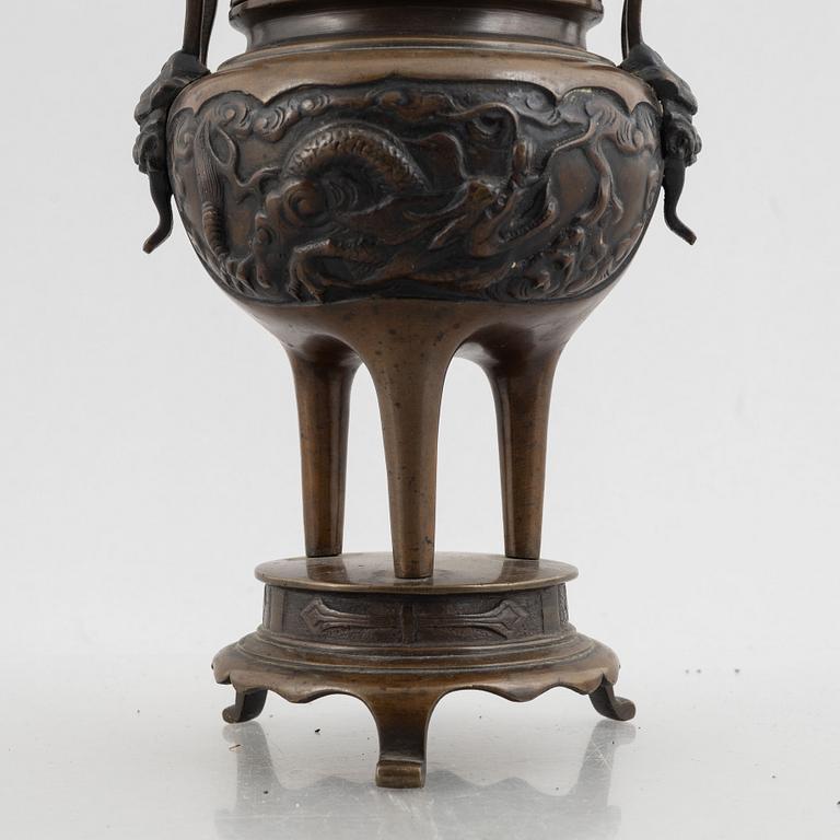 A Japanese bronze tripod censer, 19th century.