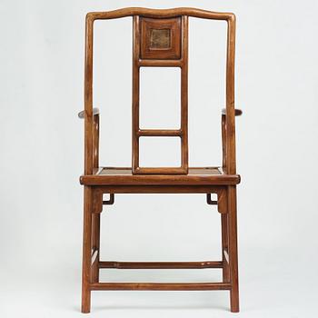 A hardwood and dreamstone armchair, presumably late Qing dynasty.