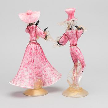 FIGURINER, glas, ett par. Murano, 1900-talets mitt.