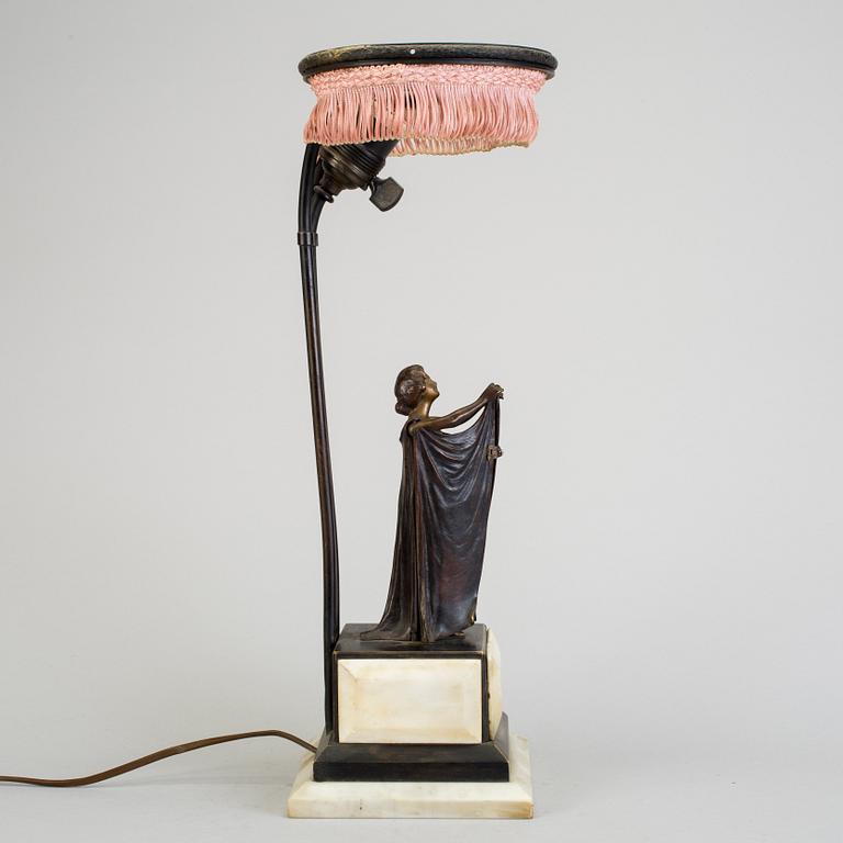 CARL KAUBA, a bronze art nouveau table lamp early 20th century. Signed C Kauba.