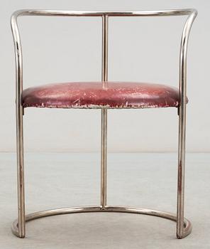 An Eskil Sundahl chromed steel and red leather armchair, Sweden 1930's.