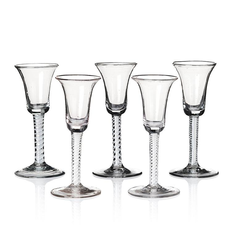 A matched set of five ale glasses, possibly English, circa 1800.