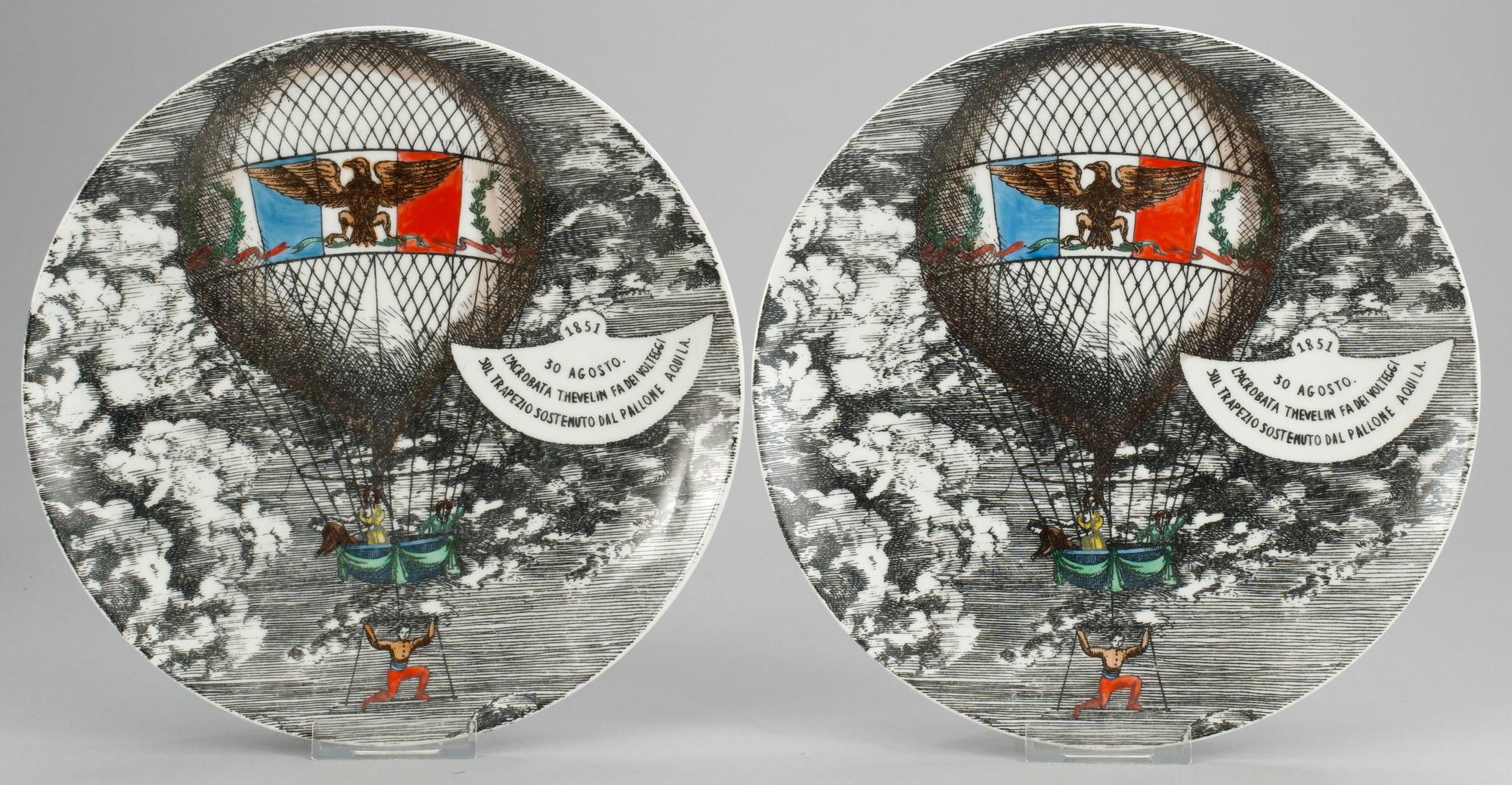 A set of nine Piero Fornasetti 'Mongolfiere' plates, Milan, Italy.