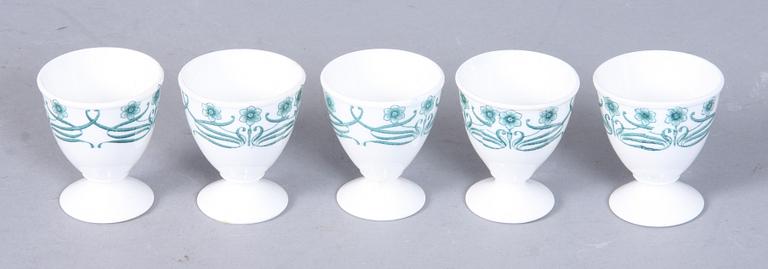 ÄGGKOPPAR, 5 st, porslin, "Chic", Gustafsberg, jugend, omkring sekelskiftet 1800/1900.