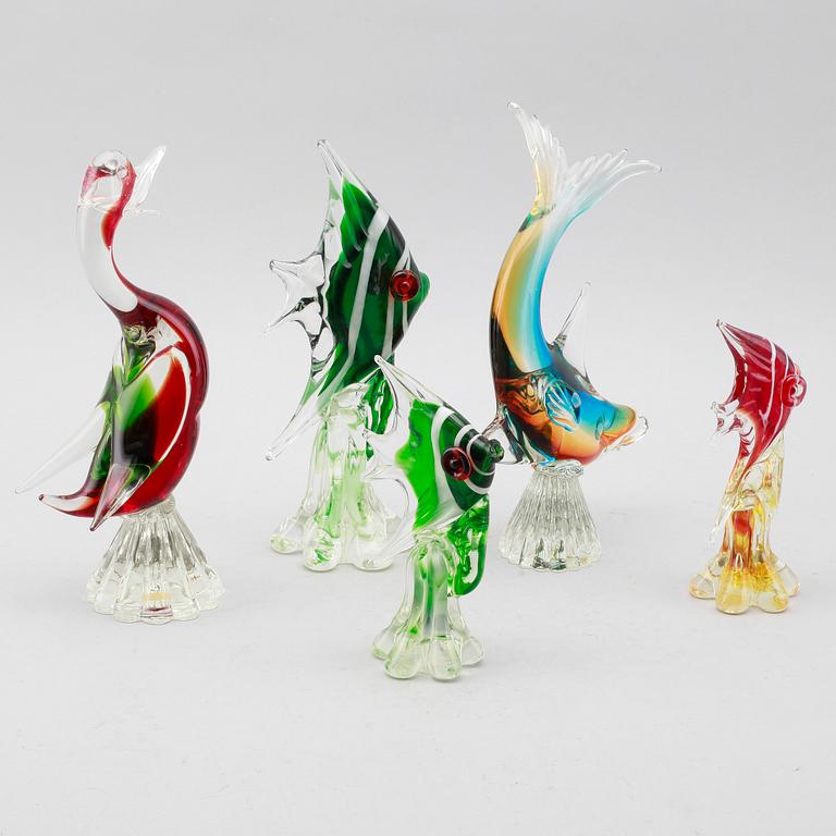 SAMLING GLASFIGURER, 5 st, Murano, Italien, 1900-talets mitt.