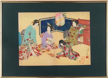 Adachi Ginkō, Woodcut, coloured.