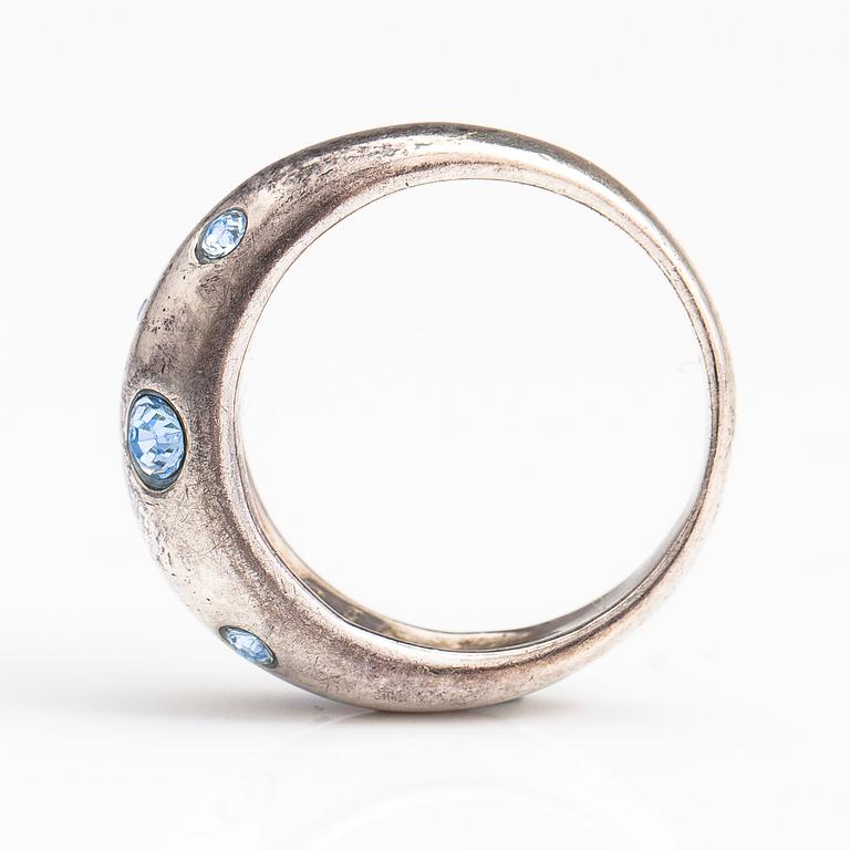 YVES SAINT LAURENT, RING och HALSBAND, sterling silver, glasstenar. Märkt YSL, Made in France.